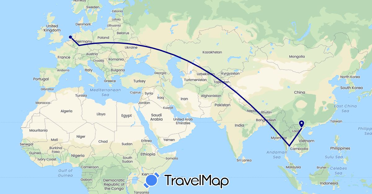 TravelMap itinerary: driving in Germany, Netherlands, Thailand, Vietnam (Asia, Europe)